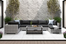 Nordic Outdoor - Bora 7-sits Loungesoffa inkl Divan/Bord m Hylla Grå - Konstrotting / Glas / Textil - Loungegrupp