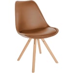 Chaise de salle à manger x1 style scandinave assise en pvc marron et pieds ronds en bois clair