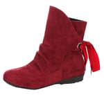 Spritumn Womens Chelsea Ankle Boots, Pull On Bow Elasticated Riding Biker Ladies Fashion Casual Flat Booties Red