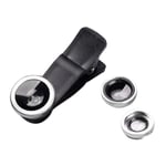 prasku 3 in 1 Mobile Phone Lens Clip-on Fish Eye 180 Degree Wide Angle Lens 10X Macro Lens Set for iPhone, Professional Accessories - Silver