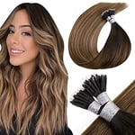 LaaVoo Nano Tip Extension Cheveux Humains 50g/50s 14"/35cm Nano Ring Extension A Froid Cheveux Balayage Marron Le Plus Foncé A Brun Moyen et Blonde Cendrée Nano Tip #2/6/18