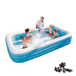 HOUSHIYU-521 Swim Center Family Inflatable Swimming Pool with Electric Pump, Full-Sized Inflatable Lounge Paddling Pool for Kids, Adults, Backyard, Garden 305x183x56cm