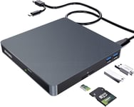 Lecteur CD DVD Externe, Portable Transmission Rapide Graveur CD DVD Externe avec Lecteur de Carte SD TF et 2 Ports USB 3.0 pour Windows 11/10/8/7/Ordinateur Portable/PC/Linux/Macbook/iMac(Gris)