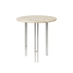 Gubi - IOI Side Table - Round, Ø50 Top Rippled Beige, Base Chrome Base / Brass Sphere - Småbord & sidebord - GamFratesi - Sølv,Beige - Metall/Stein