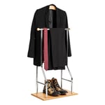 Mind Reader Valet Stand, Clothes Rack, Clothing Organizer, Jacket Hanger, Metal, Wood, 19.75" L x 11.75" W x 43" H, Silver