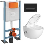 Pack wc Bâti autoportant V-Fix Core + wc sat avec bidet thermostatique + Abattant SoftClose + Plaque noire mat (VFTFSATCL6) - Vitra