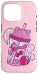 Coque pour iPhone 16 Pro Kawaii Tasse à jus mignonne à la fraise Anime Comic Esthétique