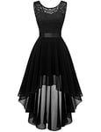 BeryLove Vokuhila Robe de cocktail élégante pour mariage, robe festive sans manches, robe de demoiselle d'honneur, Noir , S