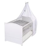 roba Lit Bébé Évolutif Complet Little Stars - 70 x 140 - Equipement Textile au Motif d'Étoiles Inclus - Réglable en Hauteur et Convertible - Blanc