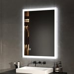 EMKE Miroir de Salle de Bain, Miroir LED, 90x70cm, Miroir de Salle de Bain Rectangle avec Interrupteur Tactile, Anti-buée, Lumière Blanche Froide