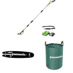 Greenworks Élagueuse sur Perche, Longueur Guide-Chaîne 20cm, Vitesse 6,7m/s, SANS Batterie 24V 2Ah Chargeur + Greenworks 20cm Guide-chaîne + Sac à déchets de jardin Greenworks 120 L