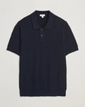 Sunspel Mesh Knit Stitch Polo Navy