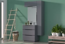 Meuble sous vasque à poser Pamili gris anthracite brillant 80 cm + plan vasque en résine blanc