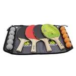 JOOLA Family Set de Tennis de Table-4 Raquettes / 10 balles, Multicolore, 15 pièces