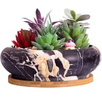 ARTKETTY Pot de Fleur, Grand Pot pour Succulentes Pot à Bonsaï en Marbre avec Plateau Pot en Céramique pour Plantes D'intérieur