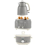 Salter Retro 1.7L Kettle, 4 Slice Toaster & 3.5L Electric Slow Cooker Set Grey