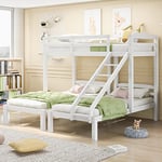 Merax Triple Bunk Bed, Three Sleepers, 3ft Single Bed Frame for Kids/Children/Teenagers, 2 Beds of 90X190, 1 Bed of 90X200, Solid Pine Wood, White(Without mattress)