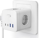 Multiple Murale Cube 8 en 1 avec 4 prises CA, 2 USB, 2 Type C, prise murale multiple avec interrupteur et protection contre les surtensions, Multiprise USB C pour Domicile, Bureau, Blanc