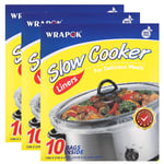 WRAPOK Slow Cooker Liners Kitchen Disposable Cooking Bags BPA Free for Oval or Round Pot, Large Size 13 x 21 Inch, Fits 3 to 8.5 Quarts - 3 Pack (30 Bags Total)
