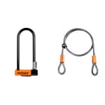 Kryptonite Evolution Mini-9 Lock with Flex Frame U-Bracket - Orange, 9-Inch & Kryptoflex Cable with Double Loop Bike Lock Security, 10mm x 120cm, Silver/Orange