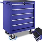 TecTake® Chariot d'atelier Metallique Servante d'atelier Vide Trolley Professionnel 5 Tiroirs spacieux Verrouillables Chariot a Roulette pour Rangement Atelier Garage - Bleu