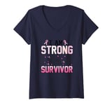 Womens I Am Strong Survivor Breast Cancer Awareness V-Neck T-Shirt