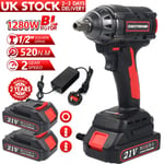 1000Nm 1/2" Cordless Electric Impact Wrench Drill Gun Ratchet Driver w/2 Battery