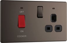 BG FBN70B Interrupteur de cuisinière électrique avec prise et LED, prise de commande, double pôle, plaque avant sans vis, profil fin, plaque plate de qualité supérieure, nickel noir, 45 A