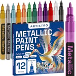 ARTISTRO Metallic Paint Pens for Rock Painting, Stone, Ceramic, Glass, Wood, Fabric, Pebbles, Scrapbook Journals, Photo Albums, Card Stocks. Set of 12 Acrylic Paint Markers Extra-Fine Tip 0.7mm