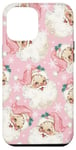 iPhone 12 Pro Max Vintage Pink Santa Face Pattern Snowflakes Retro Christmas Case