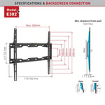 Barkan-litteä/ kaareva TV-seinäkiinnike E302+ seinäkiinnike, kiinteä, 19-65 ", enimmäispaino (kapasiteetti) 50 kg, musta