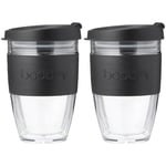 BODUM 11889-01S JOYCUP Travel Mug, Double Wall, 0.3 l, Black Band, Plastic (Pack of 2)