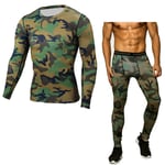 Hffan Ultra Rapide Séchagede 2 Pièces,Tee Shirt Ensemble de Sport Homme Sport Compression à Manche Longue Pantalon de Leggings