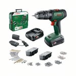 Bosch Slagborrmaskin 18V med 2x1,5Ah batterier och laddare i S-box + Tillbehörssats