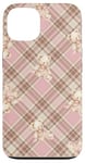 Coque pour iPhone 13 Adorable ours en peluche Coquette Rose Plaid doux Fille Vintage