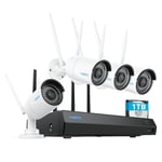 Reolink 5MP Kit Caméra Surveillance WiFi Extérieure, Wi-FI Bi-Bande 5GHz/2,4GHz, Détection Intelligente, Vision Nocturne, NVR 12CH avec 1To, Enregistre 24/7, IP67, Matériau Métallique, RLK12-500WB4