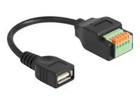 Delock - Usb-Adapterkabel - Usb (Hona) Till 5-Stifts Terminalblok - 15 Cm - Tryckknapp, 2.54 Mm Pitch, Stripped Ends - Svart/Grön