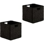 Lot de 2 paniers pliables cao en jacinthe d'eau, boîte de rangement coloris noir