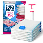 SPACE MAX Premium Space Saver Vakuumförvaringspåsar - Space Saver Bags Jumbo 6-pack - Spara 80 % mer lagringsutrymme - Återanvändbar, dubbel