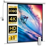 HOMCOM Écran vidéoprojecteur 85 Pouces, 1:1 4K HD écran de Projection motorisé et électrique, écran de Projection TV et Home cinéma, Montage Mural ou Plafond, Panneau de Commande et télécommande