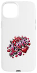 iPhone 15 Plus The Word Love surrounded By Hearts And Red Roses Case