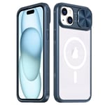 Rdyi6ba8 Clair Coque pour iPhone 15, Transparente Étui [Ne Jaunit Jamais] Protection de la Caméra Étui avec Coulisse Cache Objectif pour iPhone 15 - Bleu