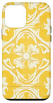 Coque pour iPhone 12 mini Carrelage floral jaune avec détails ornementaux