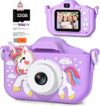 Appareil Photo Enfant,2.0 Pouces Licorne Appareils Photos Numériques pour Enfants,HD 1080P Caméra Selfie Jouet avec 32G SD Carte,Licorne Mini Caméra Enfant pour Filles Garçons de 3-12 Ans