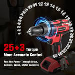 Cordless Drill Set 21V, Cordless Hammer Drill with 2 Batteries 2000mAh, 25+3 Max