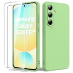 Byvuwiay Coque pour Samsung Galaxy S24 FE, avec 2 Verre Trempé écran Protecteur, Etui Housse TPU Mince Souple Antichoc Case pour Samsung Galaxy S24 FE, Vert Matcha