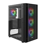 GAMDIAS PC Gamer Boitier, Boîtiers Gaming ATX Moyen Tour Vide, Airflow Mesh Case, 4 Ventilateurs ARGB de 120 mm Intégrés, Verre Trempé Latéral, Noir