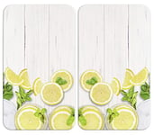 WENKO Protection Plaque de Cuisson, Couvre Plaque de Cuisson en Verre Citrons, Lot de 2, 30 x 52 cm