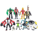 Figurer Baserade på Ben 10 Actionfigurer - Set med 9 Leksaker, Ben Tennyson, Four Arms, Grey Matter, Kineceleran, Diamondhead, Hex, Steam Smythe, Cannonbolt,