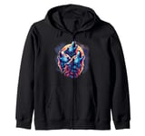 3 Wolf Howling At The Moon Wolves Howling Moon Wildlife Zip Hoodie